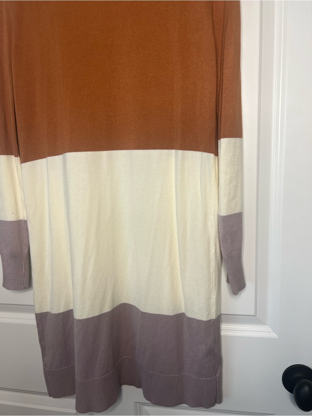 Colorblock Open Front Sweater Cardigan - Brown/Ivory/Gray - Picture 6 of 6